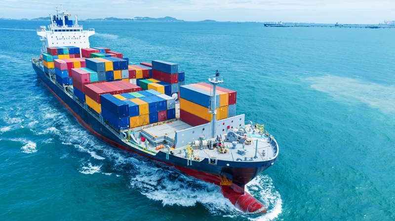 Cargo container ship front view