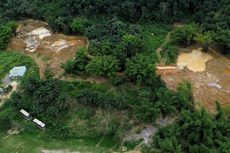 Drone photography of mining in Nuemg Forest Reserve, Ghana