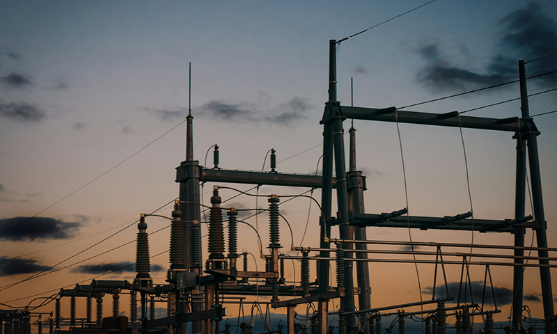 Power lines at a power plant