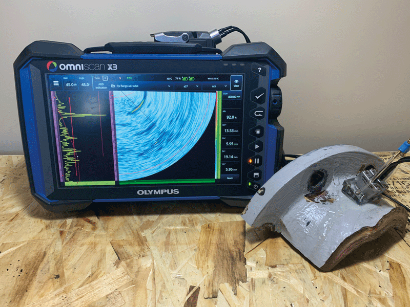 Inspection configuration showing the equipment and sample