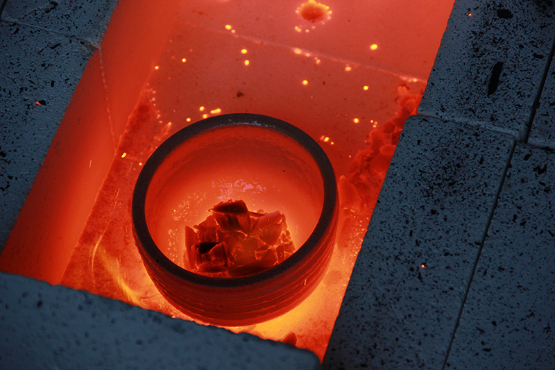 ceramics in a crucible being heated