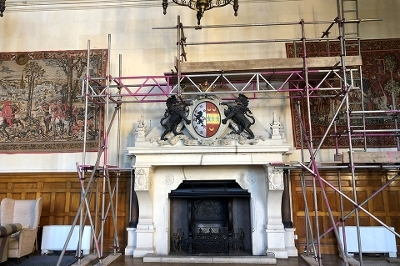 Carrying out repairs in the Great Hall at Thoresby Hall