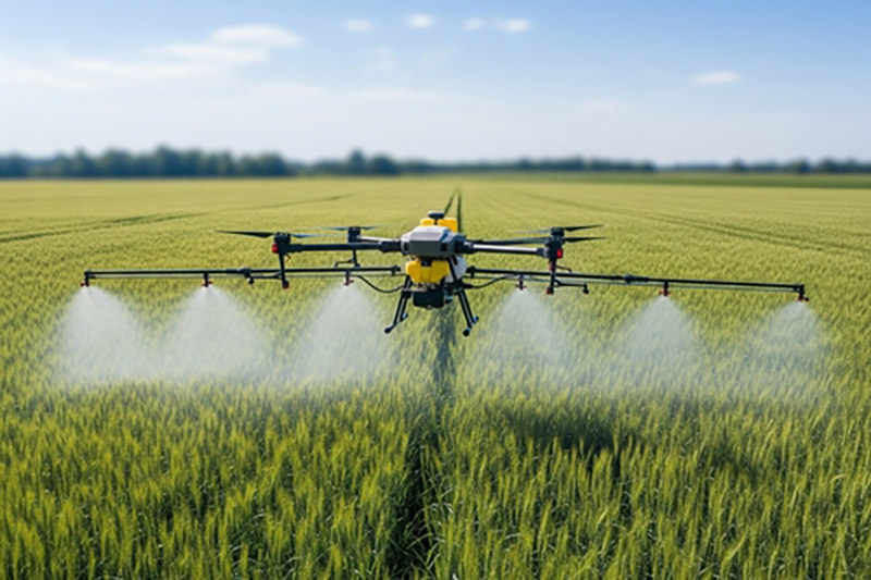 A drone spraying crops