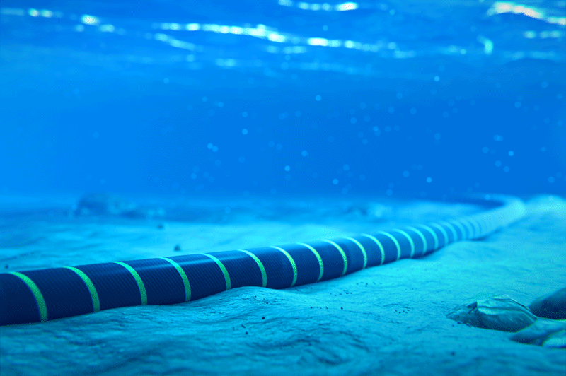 A cable underwater in the sea