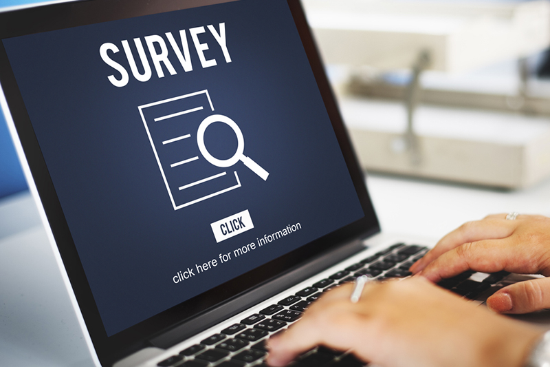 Women completing an online survey on a laptop