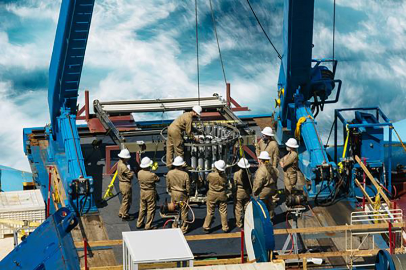 Scientists prepare to launch a CTD rosette