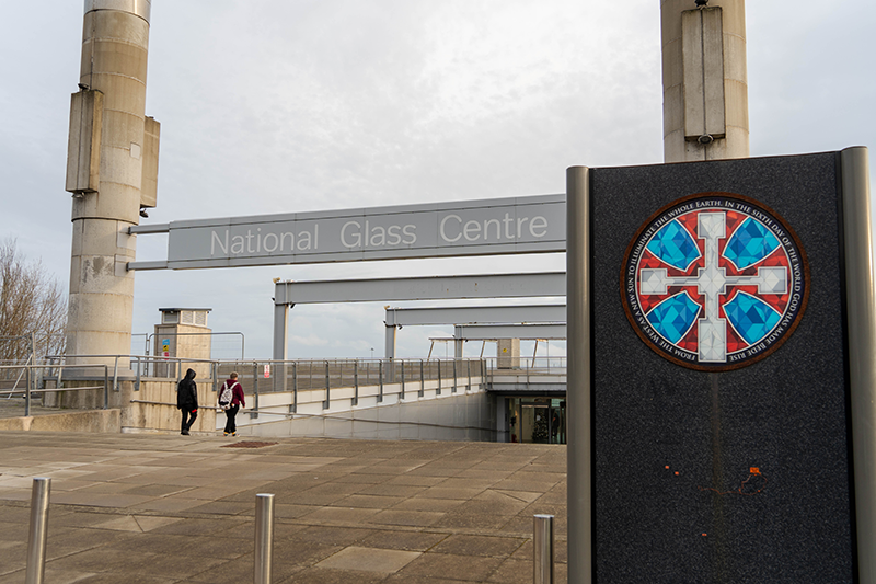 Stock image of the sign above the National Glass Centre entrance in Sunderland, UK