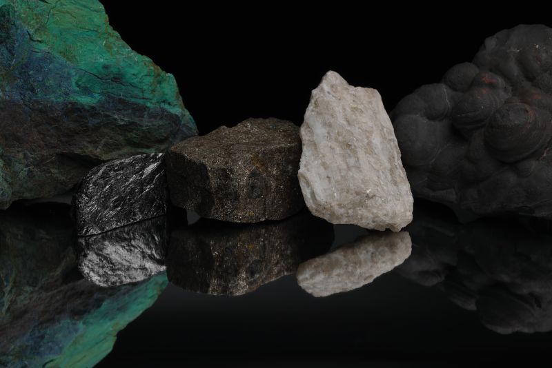 Critical battery mineral ores – manganese, lithium, nickel, graphite and copper pictured