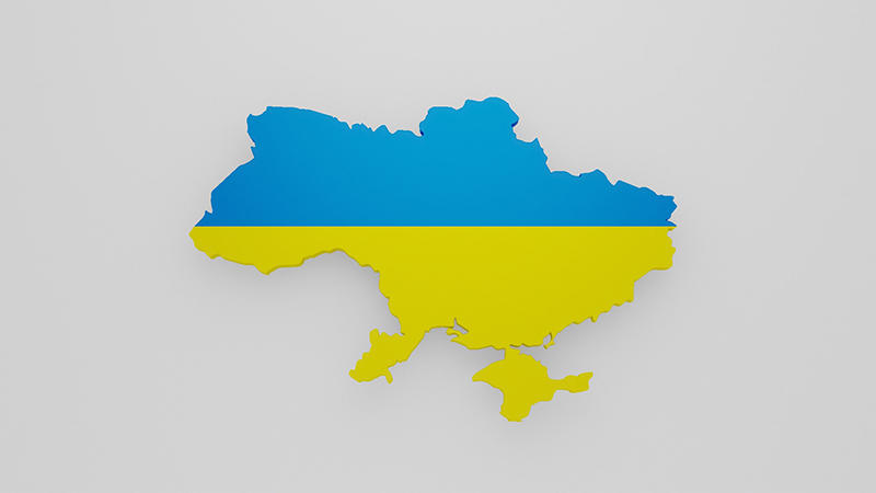Outline of Ukraine coloured Blue and yellow