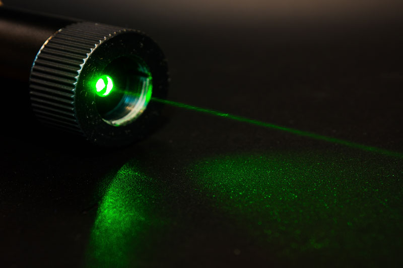 A green laser emitted from a pointer
