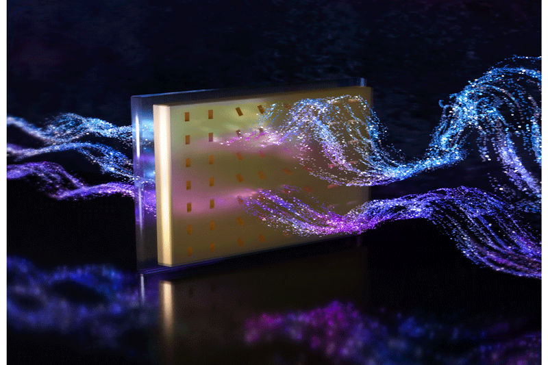 A grated material with a depiction of waves running through it
