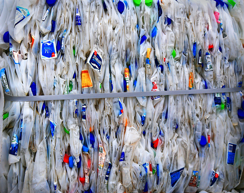 Plastics baled for recycling