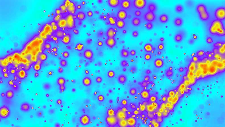 Close up of bright blue and yellow nanomaterial