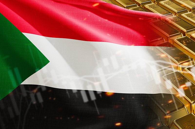Sudan flag on the left and gold bars on the right