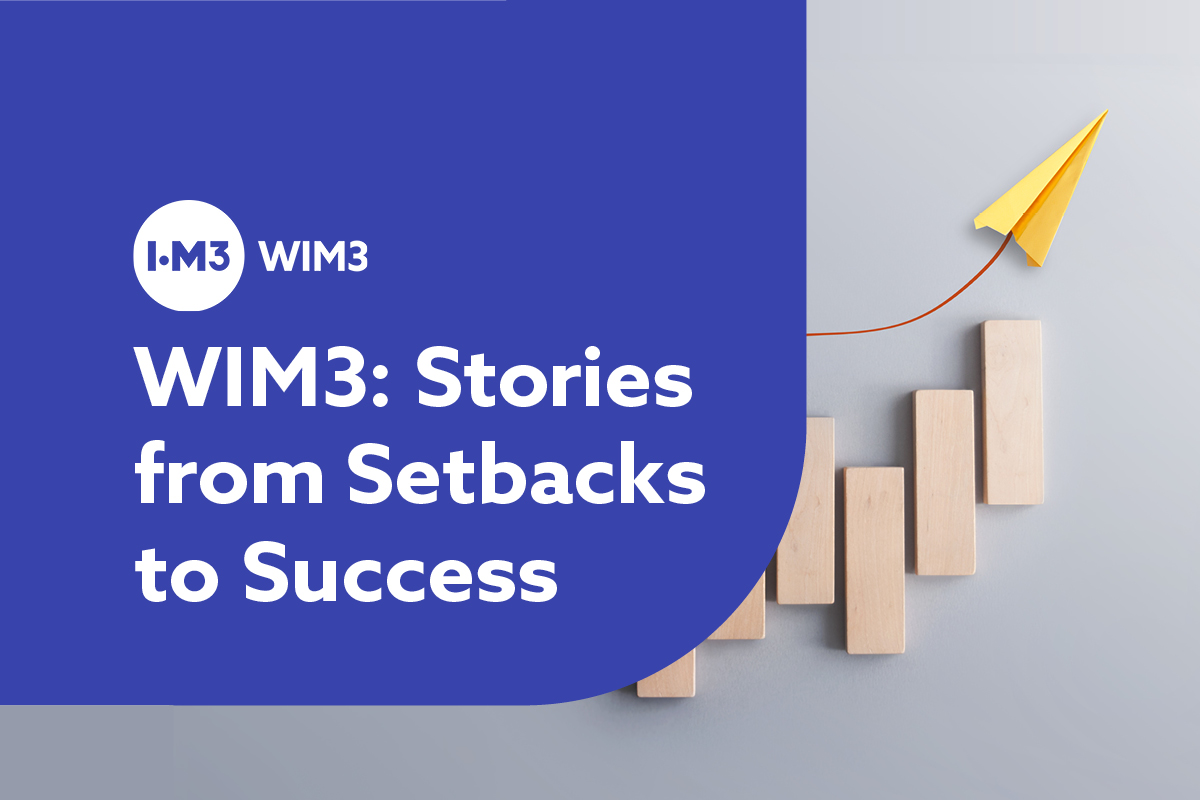 Branding for WIM3 webinar showing event title and image of wooden blocks resembling a bar chart