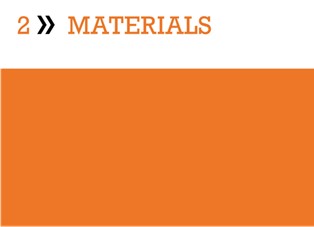 Orange background with white box and orange text saying 2 Materials