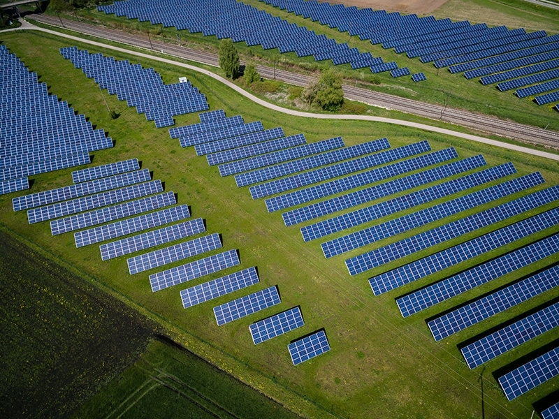 Solar farm with road top right