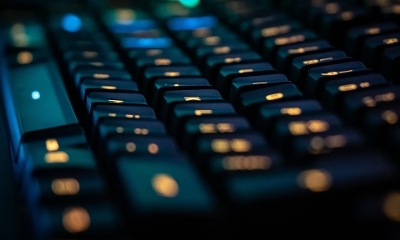 Kaeyboard close up shot from the side with glowing keys