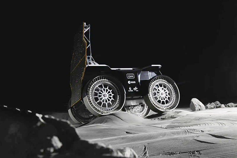 The Mona Luna rover at the Luna facility - rover in motion on moon-like terrain