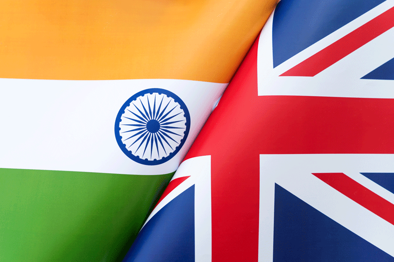 The flags of the UK and India