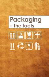 Front cover of Packaging the Facts book featuring packaging symbols on brown paper-effect background
