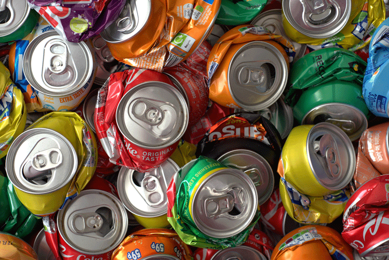 Crushed cans of drink