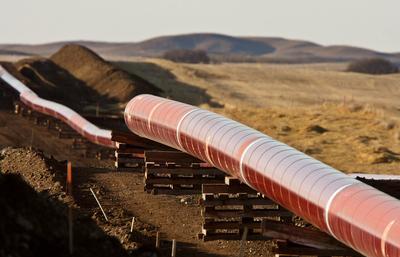 Pipes laid out for natural gas pipeline