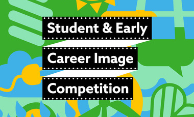 Icons in blue, green and yellow with a sustainability theme, white text reading student & early career image competiton