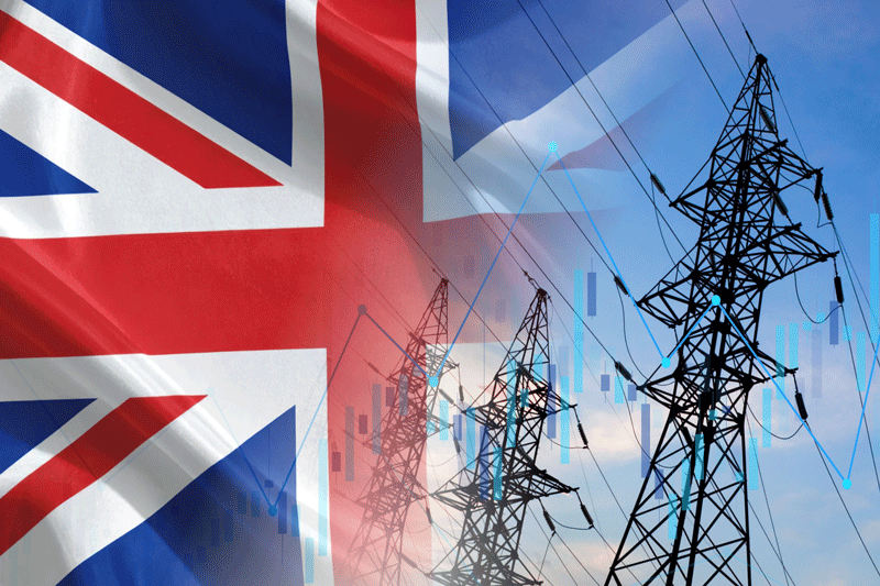 Union jack and electricity wires