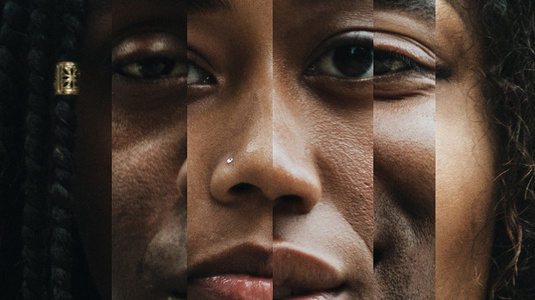 Thin slices of 6 different people's faces