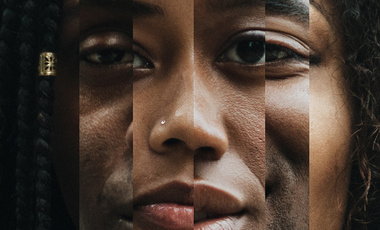 Thin slices of 6 different people's faces