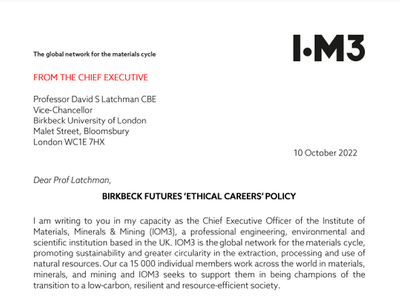 IOM3 | IOM3 letter to Birkbeck.pdf