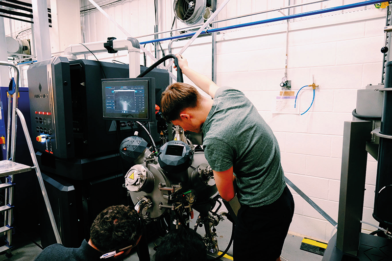 Alloyed team members using the Amazemet Atomizer to manufacture a small batch of a novel alloy for testing