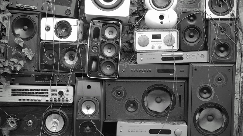 HiFi speaker and equipment styled wall at a HiFi Klubben store Utrecht, Netherlands