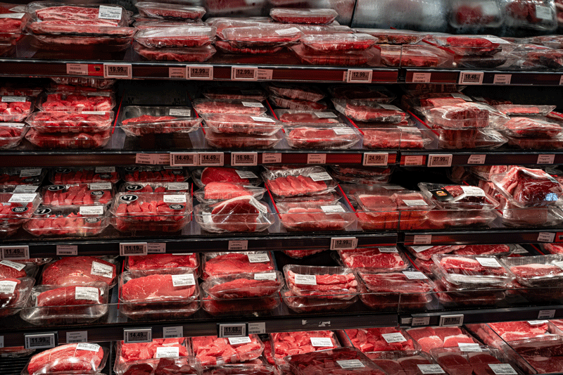 Meat packaged in a supermarket