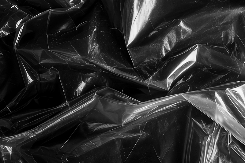 Transparent flexible plastic against a black background