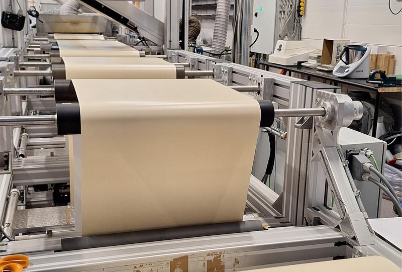 The semi-pilot coating line producing the suberin-coated paper reels