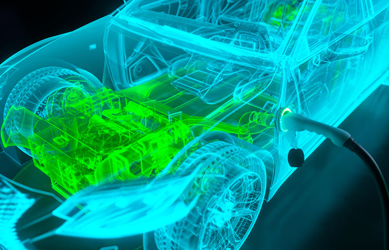 Stock graphic showing the inside of a car in neon green and blue