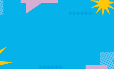 Blue background with yellow, pink and lighter blue shapes