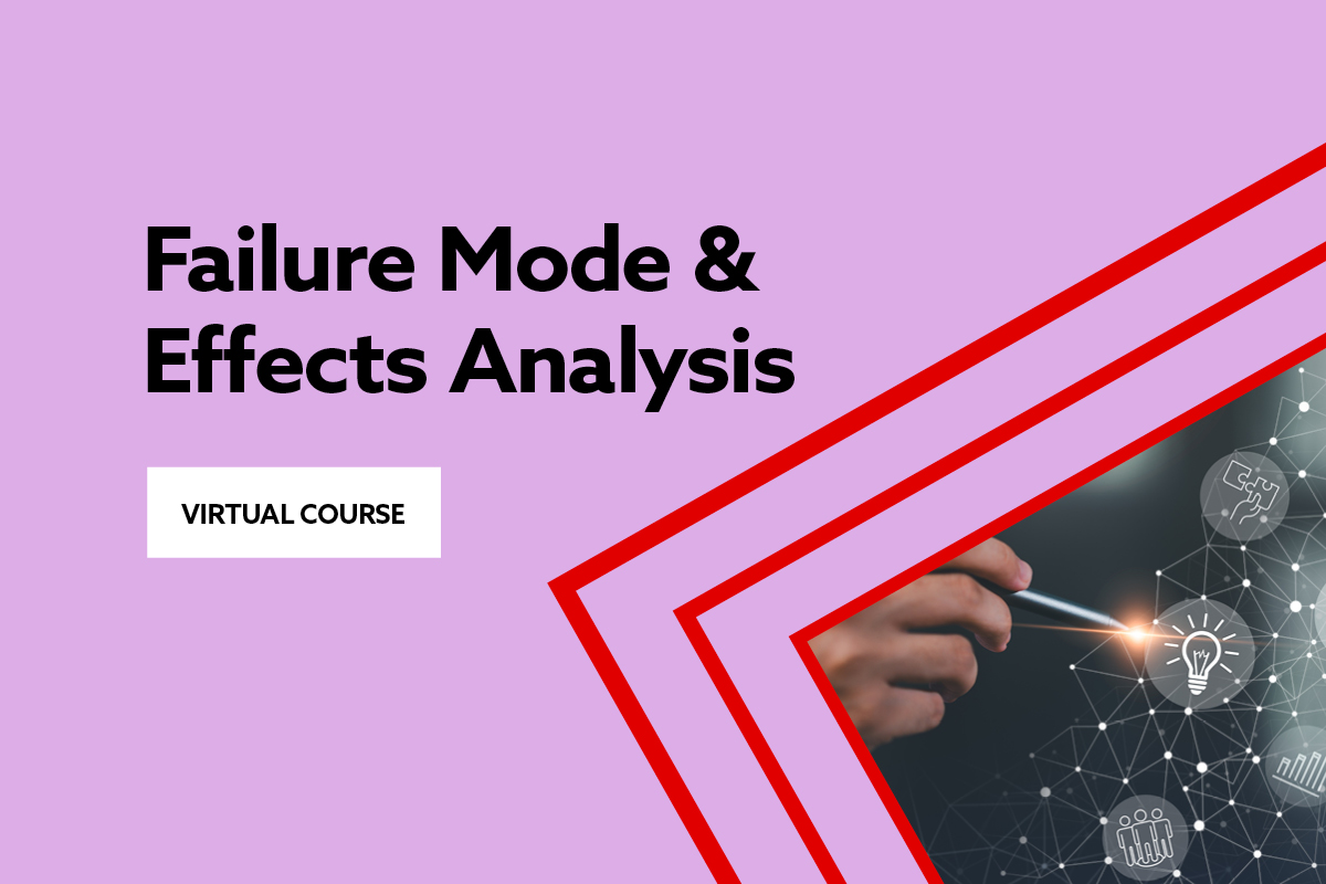 IOM3 Training Academy course “Failure Mode & Effects Analysis”, virtual course, purple background with red accents and hand graphic
