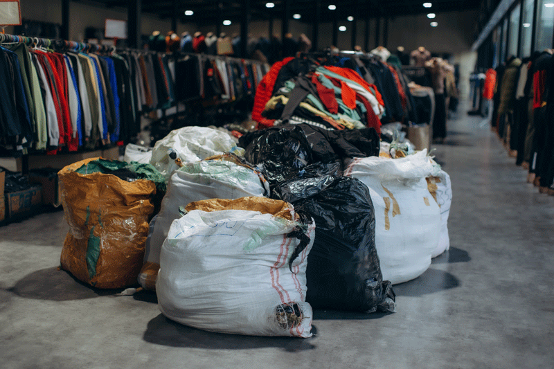 Bags of waste clothes