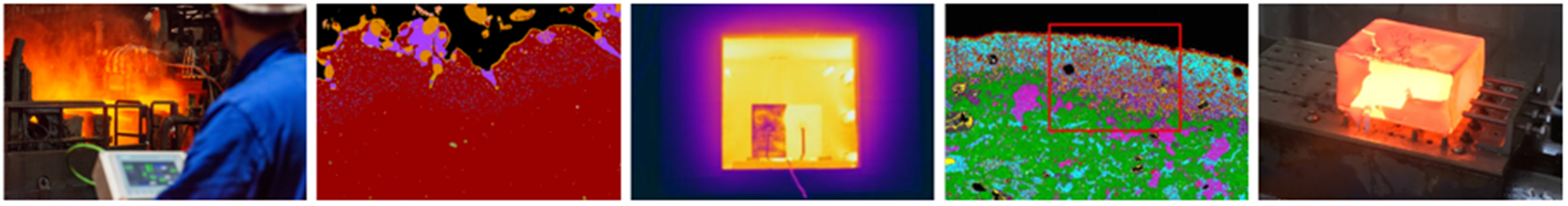 Montage of images representing steel production and oxidation in steels