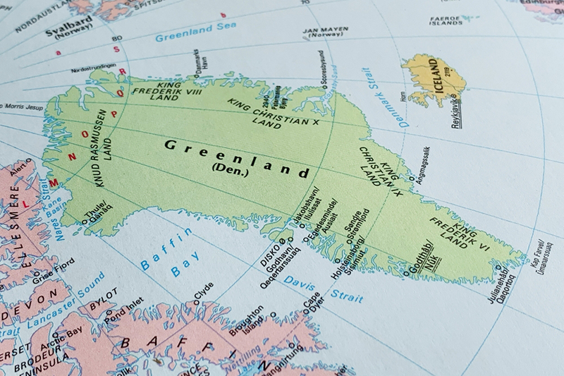 World map zoomed in on greenland