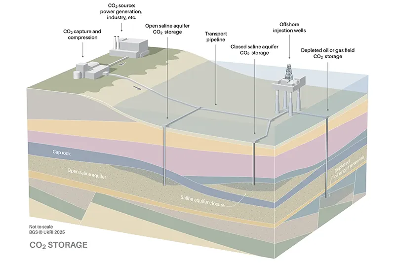 A designed image of a cut-out of the North Sea rock strata