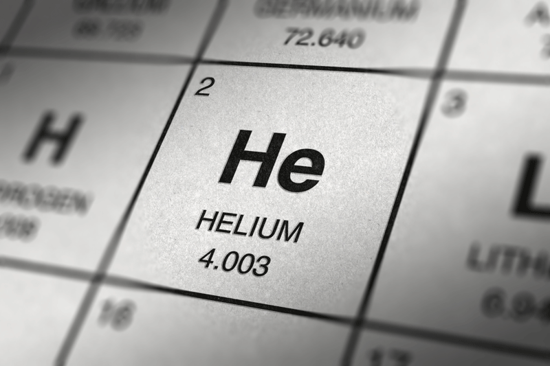 A close up of the helium element listed on the periodic table