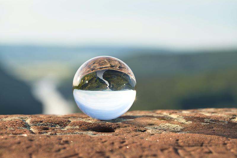 Lensball on a stone wall at the Saarschleife in Germany