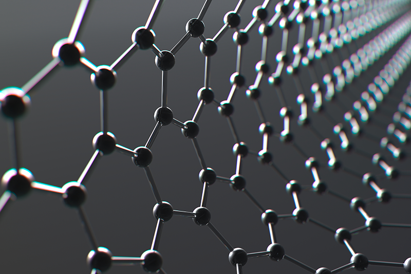 Stock image of a highly detailed graphene molecular grid against a dark backdrop