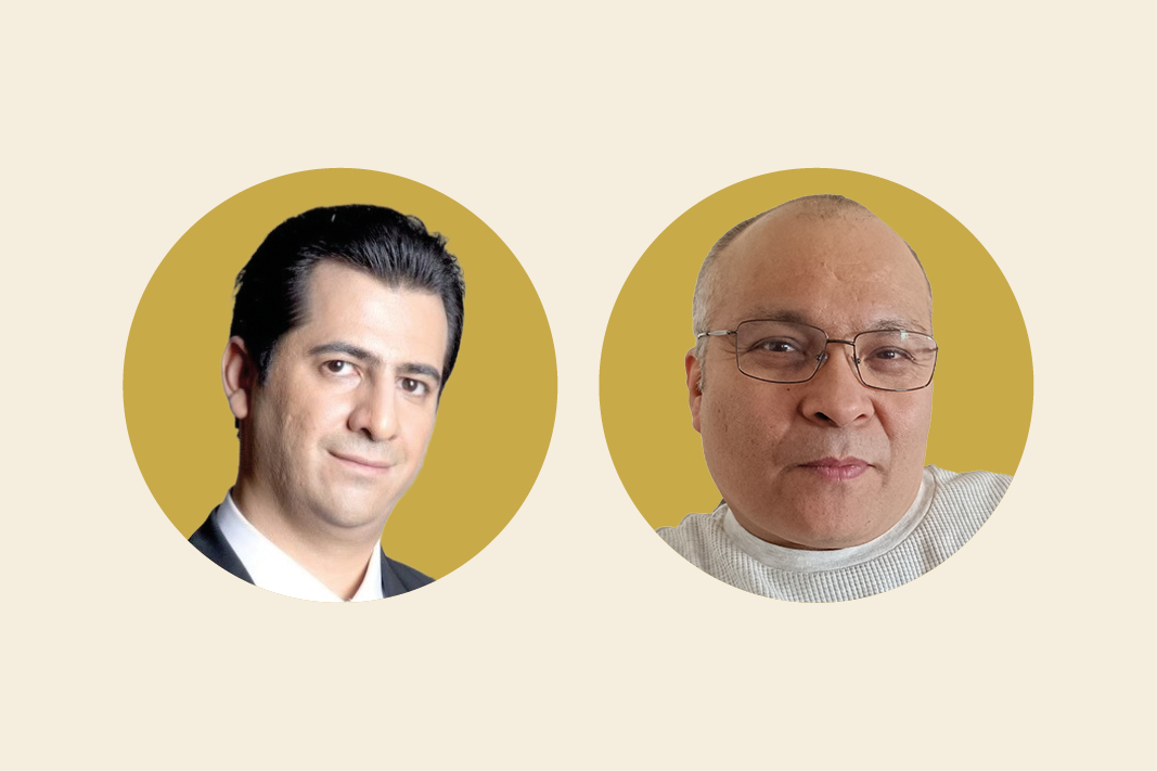Headshots of Mohammad Reza Heydartaemeh MIMMM (left) and Mohammad Hadi Mohammadi (right) against a mustard yellow background