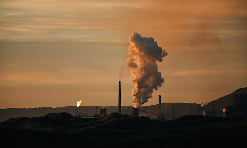 The old Port Talbot steelworks at dusk from a distance