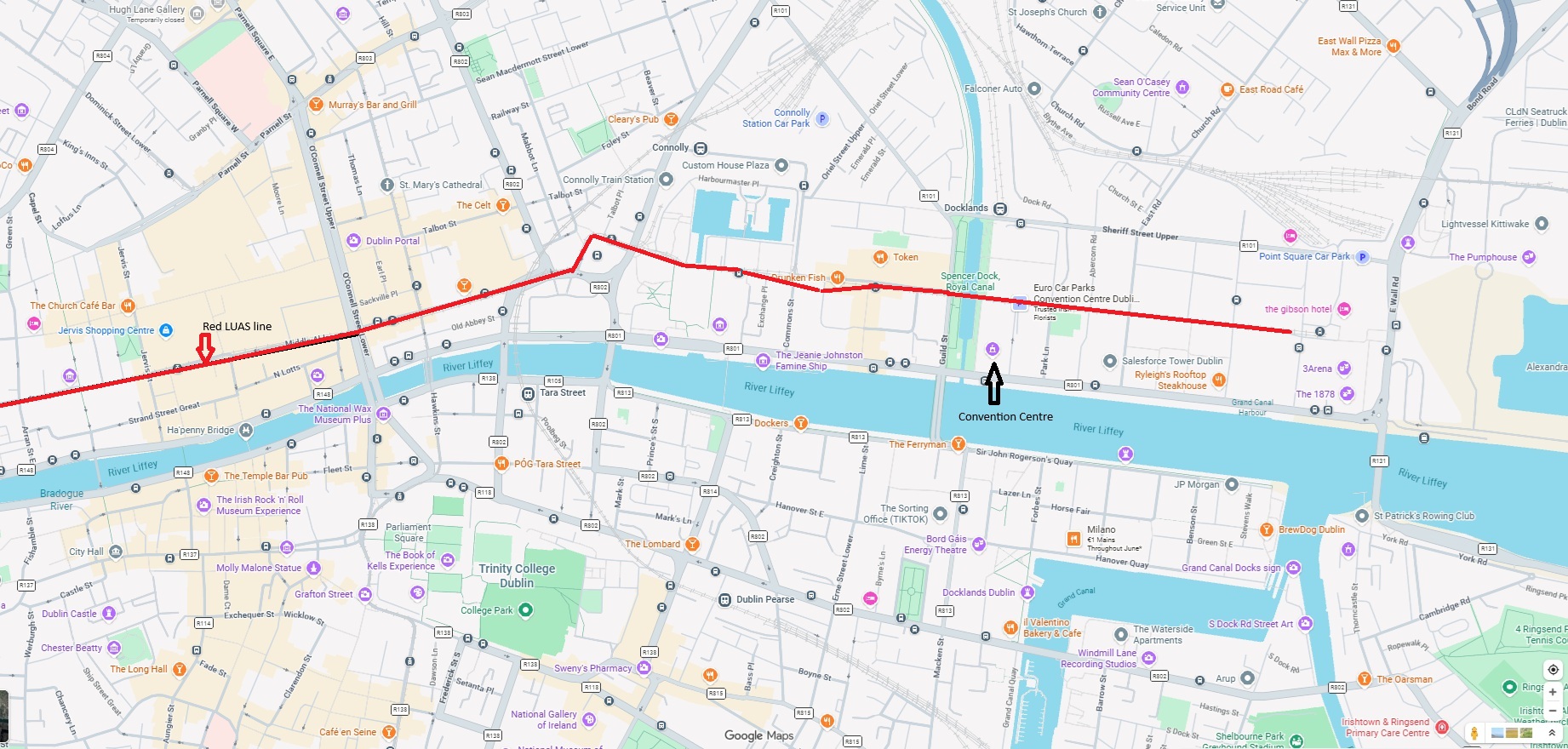 Map of Dublin Luas Line